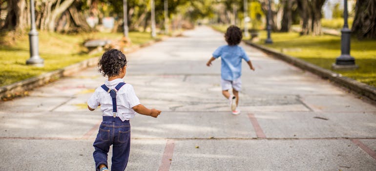 Kids on the street in one of the safest neighborhoods in Toronto