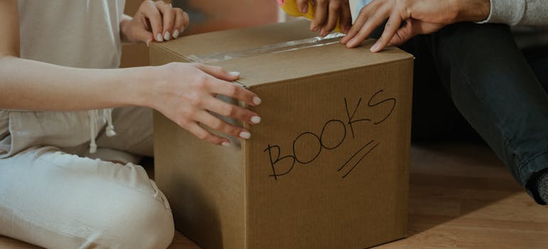 A moving box labeled books