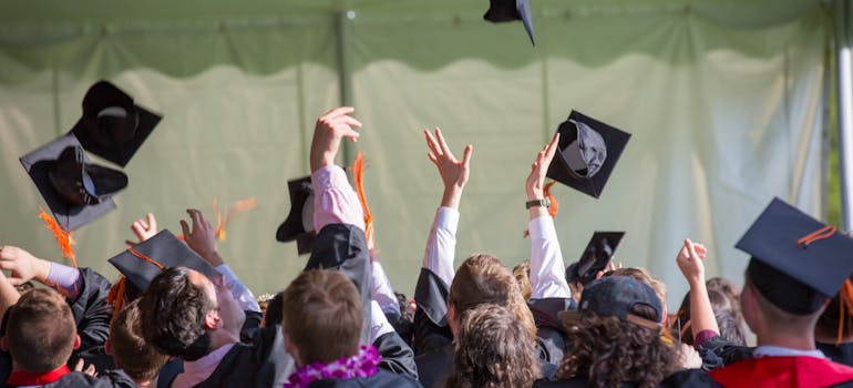 A group of students graduating