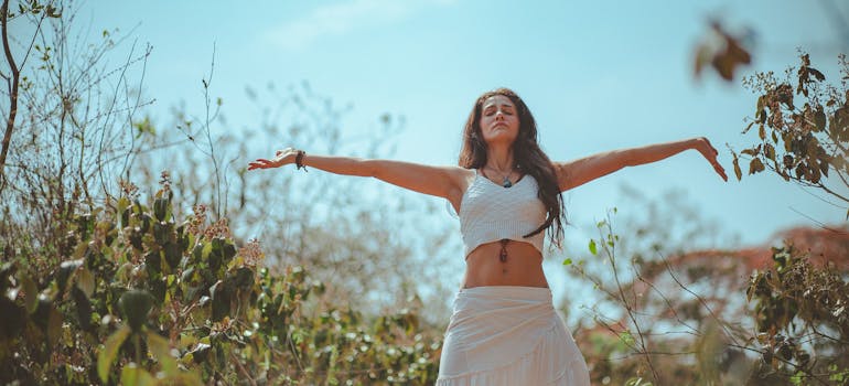 A woman spreading arms