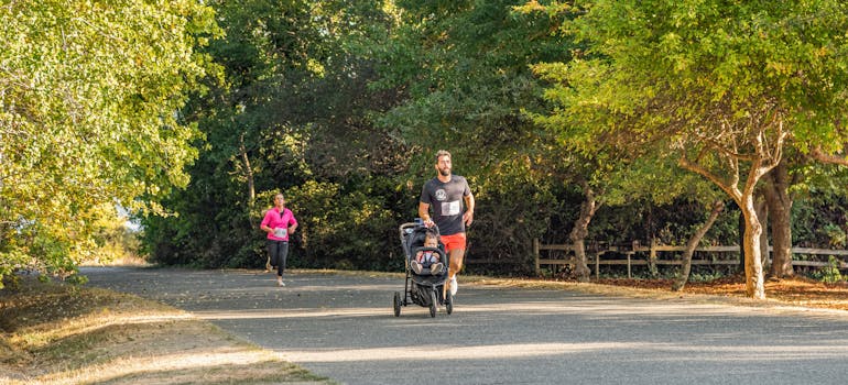 A family jogging in the park