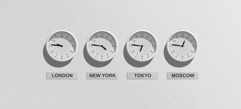 Four clocks with different times