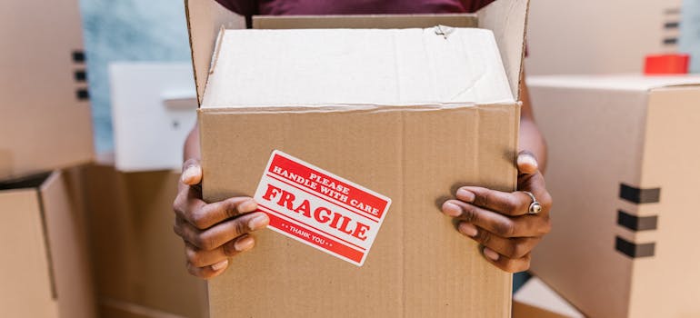 A person holding a moving box