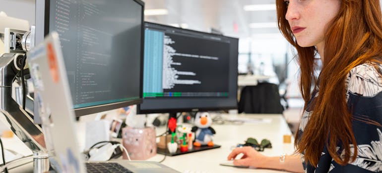 A woman using a computer
