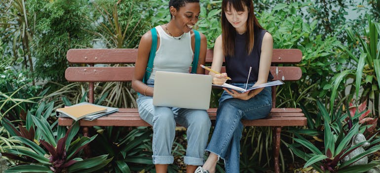 Two women researching movers